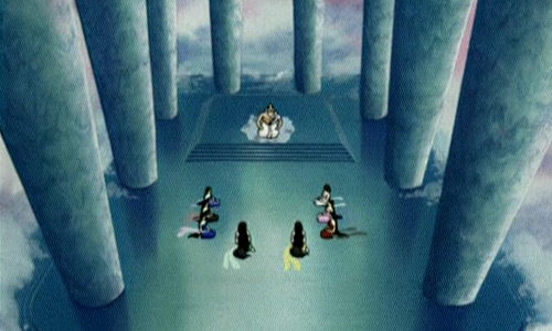 People seated in cloud palace