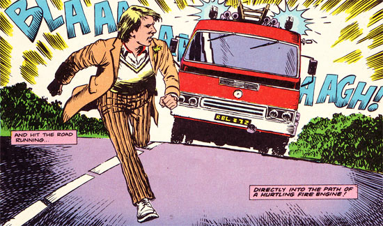 Doctor running in front of fire engine