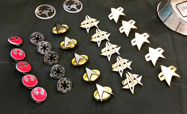 Star Trek and Star Wars badge pins