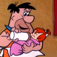 Fred Flintstone feeding Pebbles