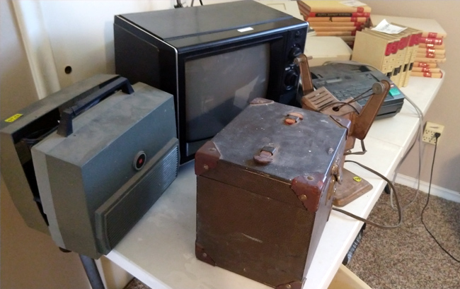 Old TV and encyclopedia set