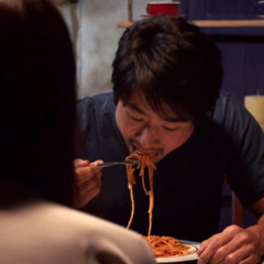 Kazuya eating spaghetti