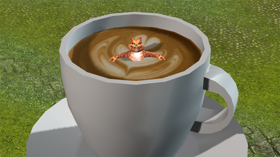 Orange Cat bathing in a giant latte