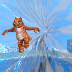 Orange Cat leaping out of a blue vortex
