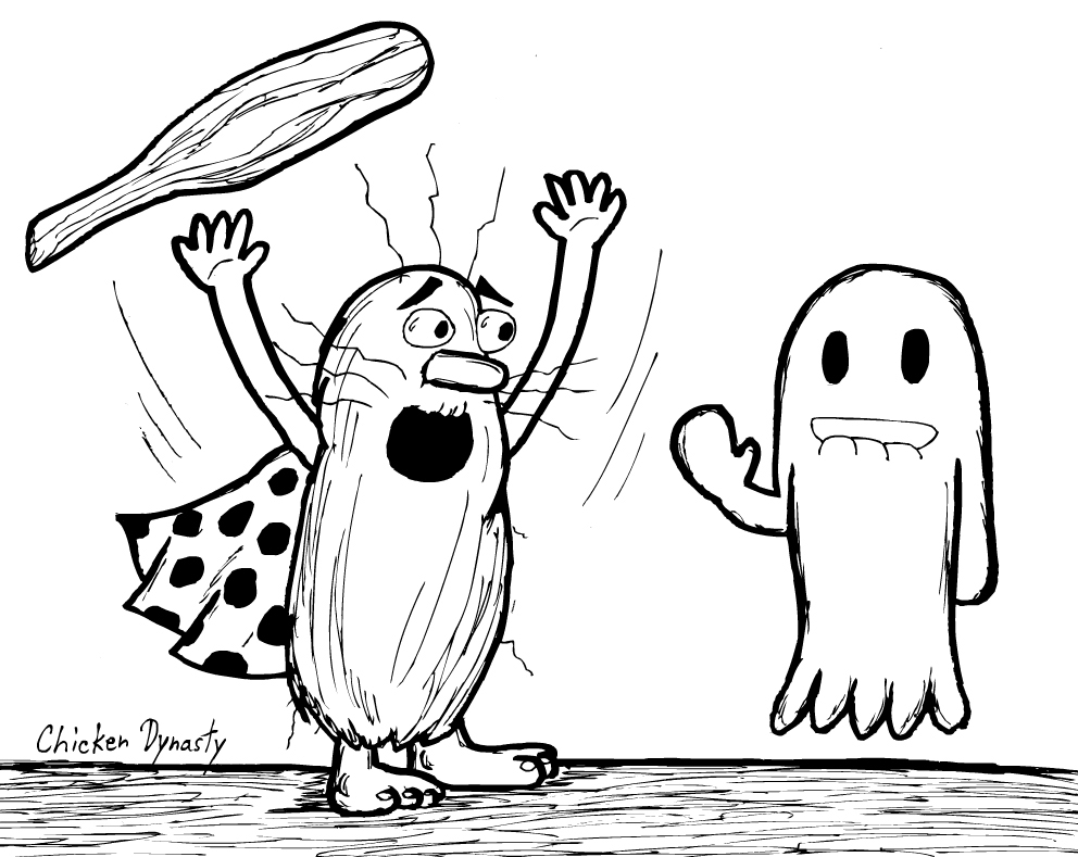 A ghost scares Captain Caveman