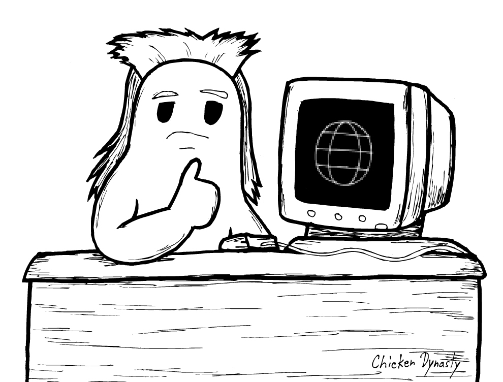 Computer kid ghost giving thumbs up next to '90s computer