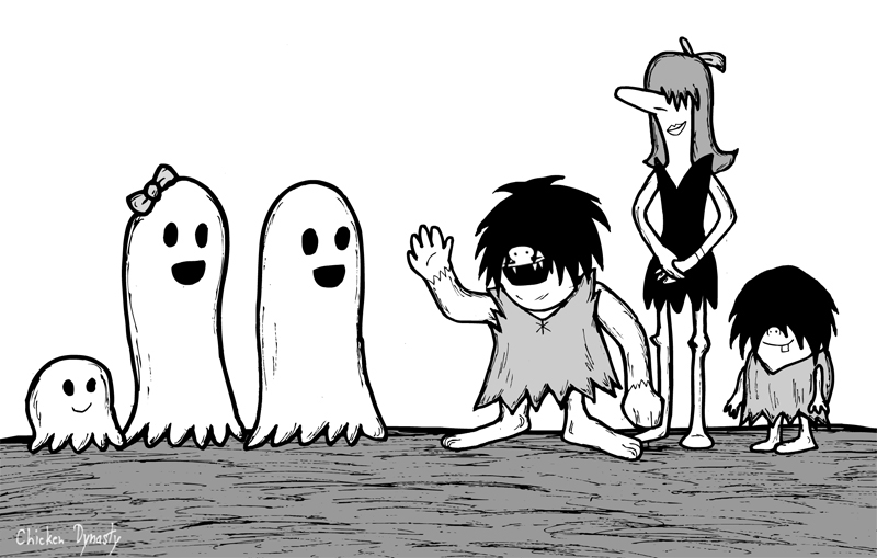 Ghost family meeting the Gruesome family from The Flintstones