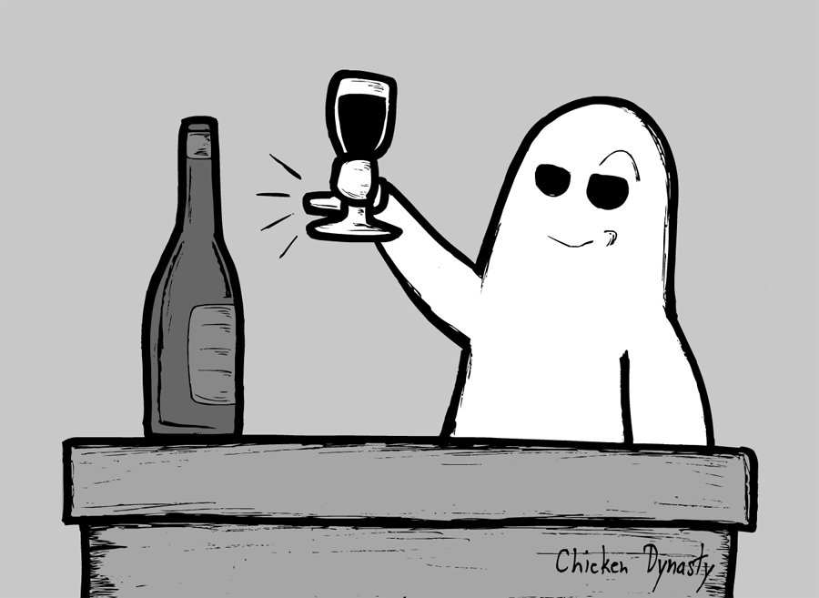 Ghost drinking a glass of wine