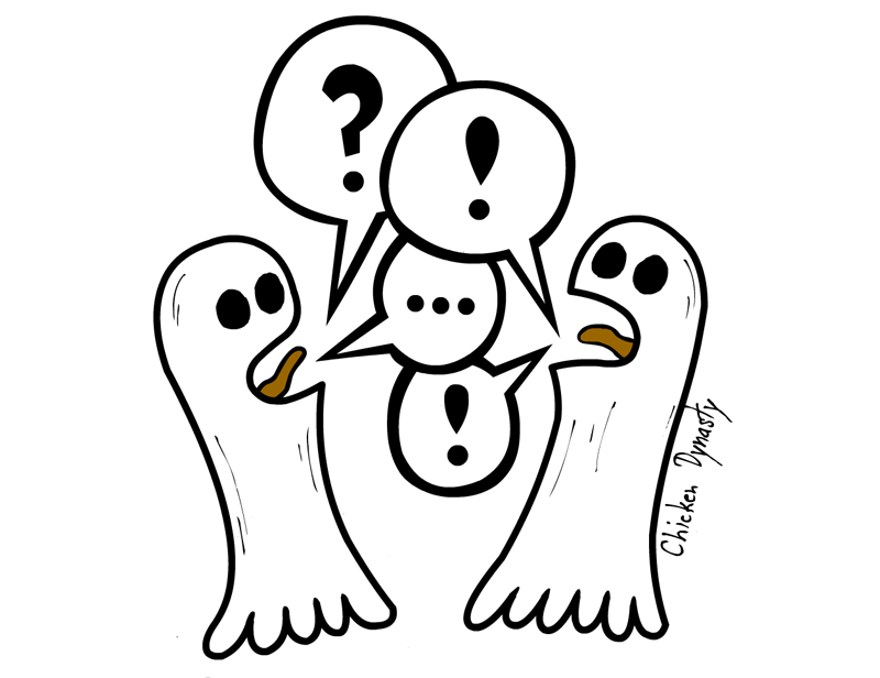 Two ghosts talking to each other. "?" "!" "..." "!"